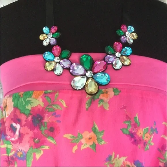💖See New Listing💖  Multicolor Floral Rhinestone Bib Necklace Flower Crystal - Picture 9 of 9